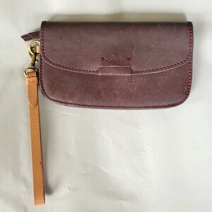 New CLARKS Brown Leather Wristlet Flap Wallet